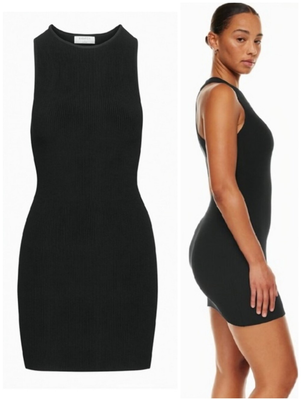 Aritzia Babaton Black Ribbed Sculpt Dress, M